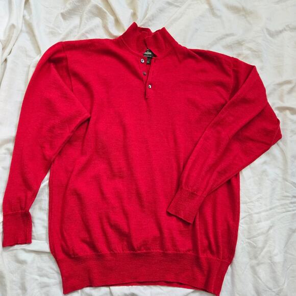 Neiman Marcus Exclusive Sweater Size L Merino Wool Red Quarter Button Pullover - Picture 5 of 12